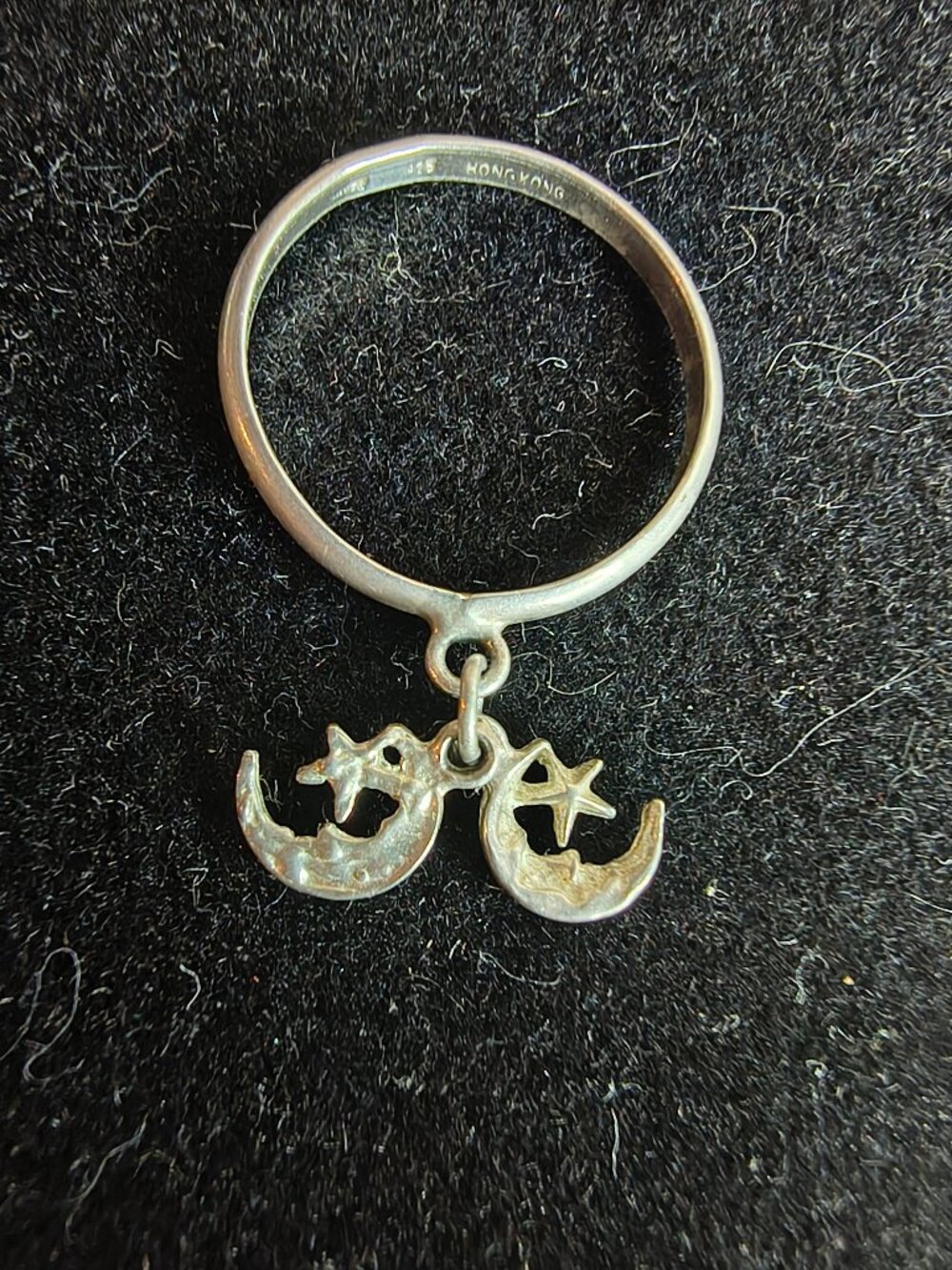Vintage Sterling 925 Band Star and Moon Ring